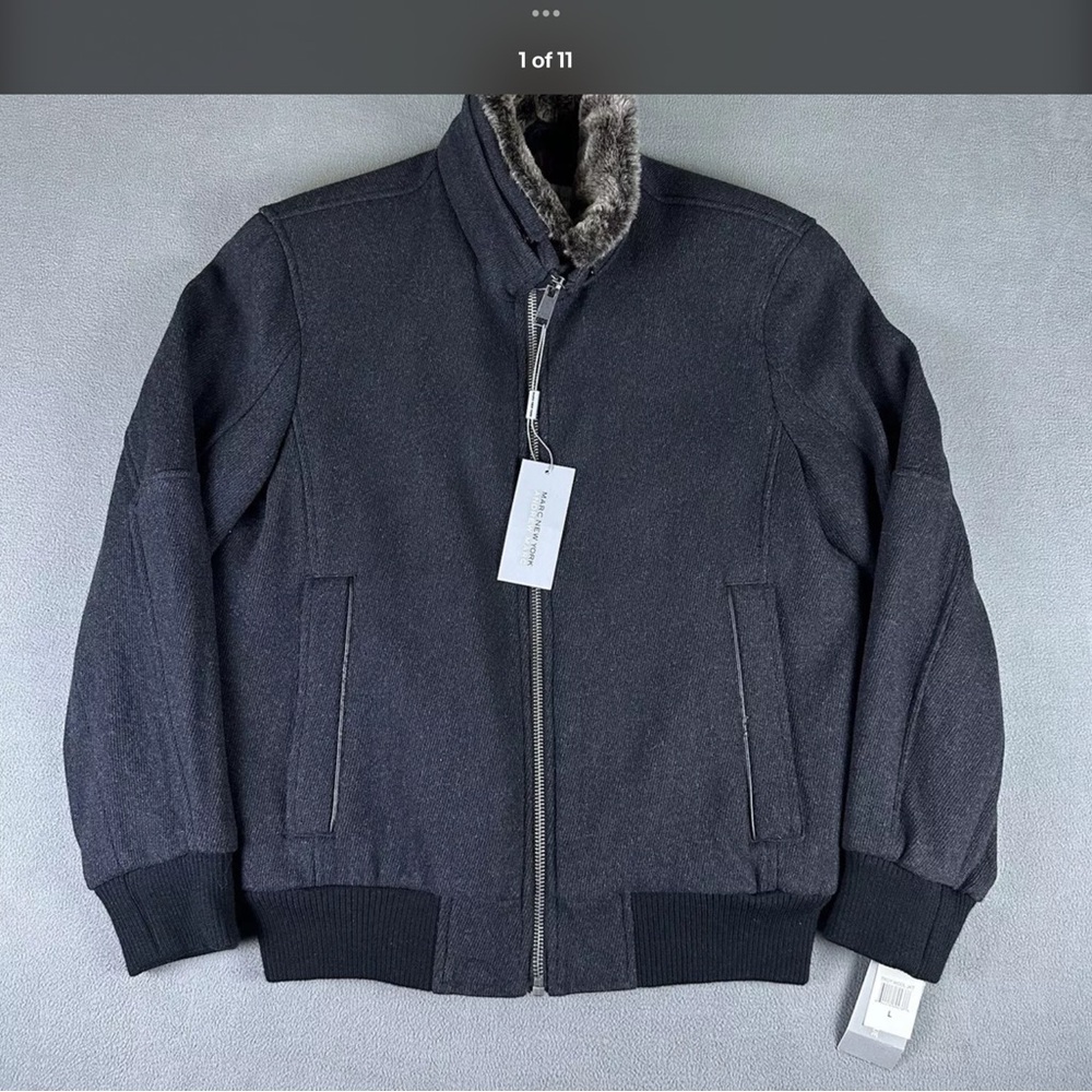 Marc of New York large charcoal wool jacket with faux fur collar
